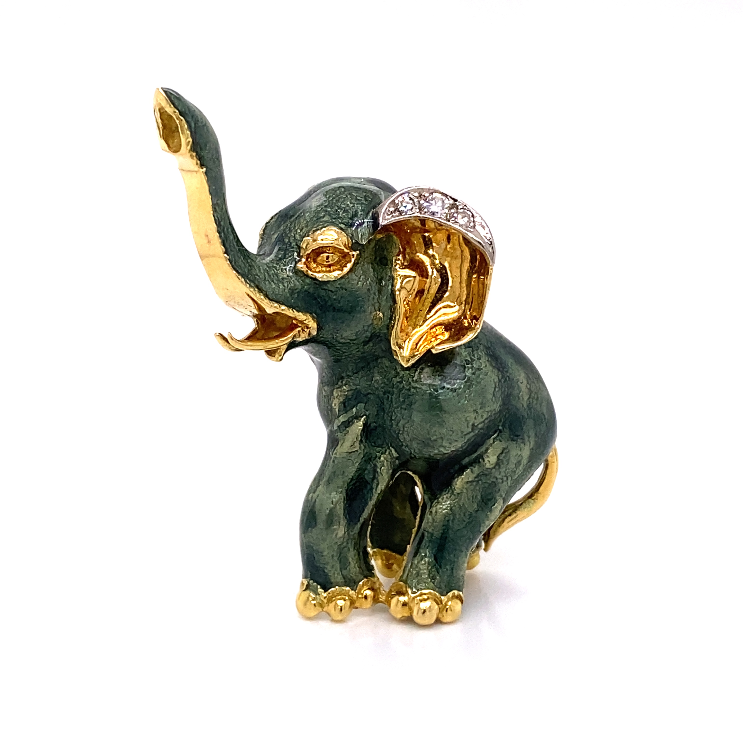 Unique enamel 18K Elephant brooch