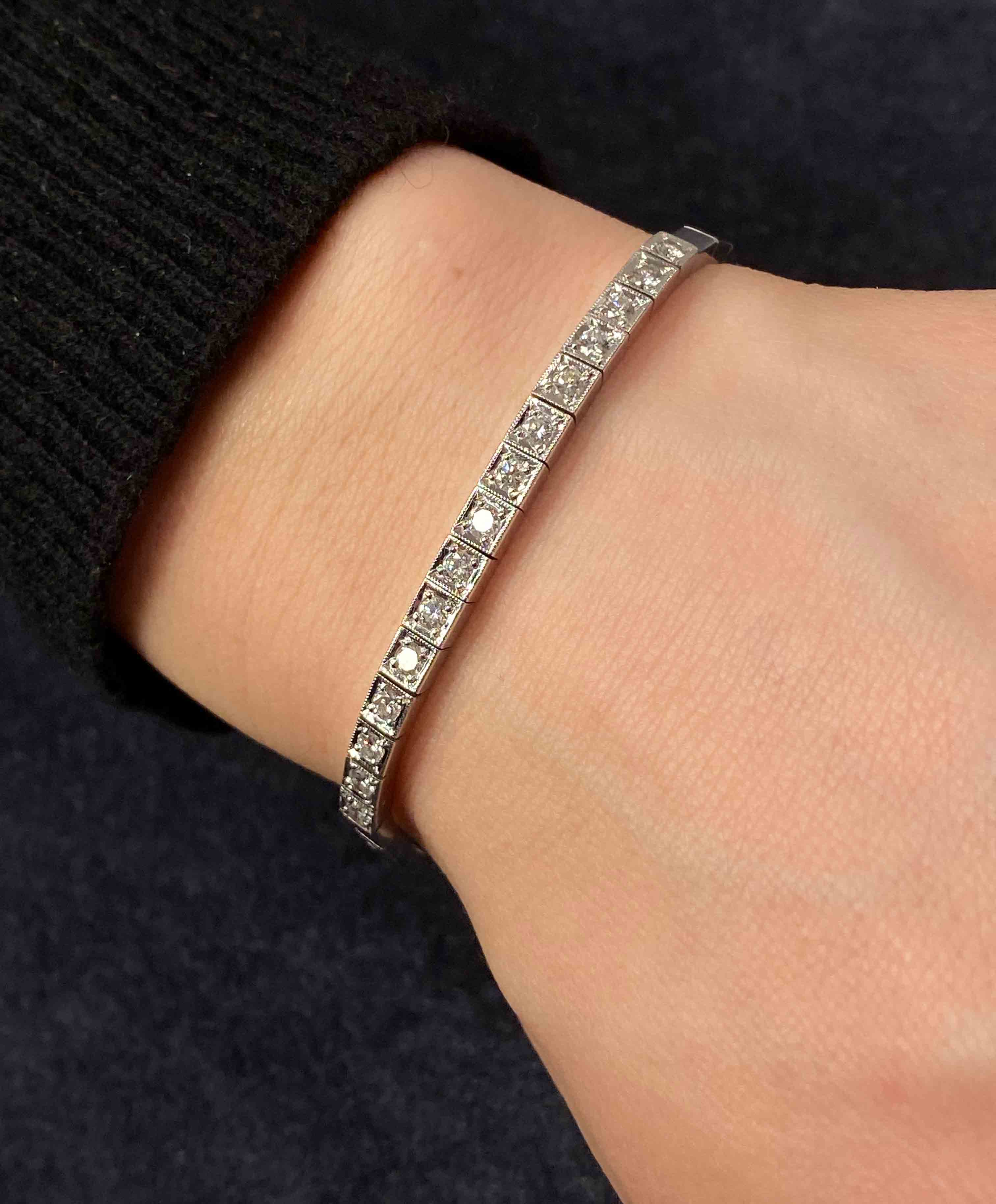 14K diamond tennis-bracelet vintage milligrain